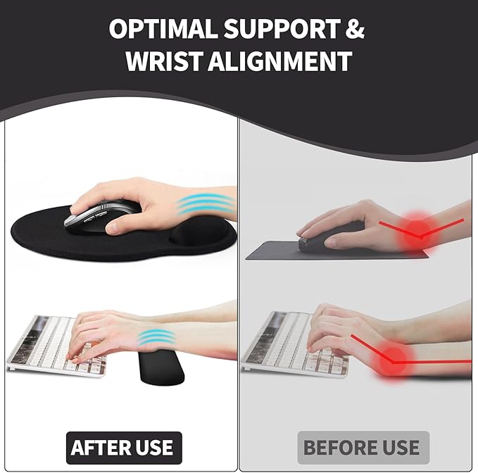 eulps Mouse Pad Wrist Support, Ergonomic Memory Foam Keyboard Wrist Pad & Gel Wrist Rest Set for Computer Keyboard for Easy Typing for Office & Home (Black Marble Set)