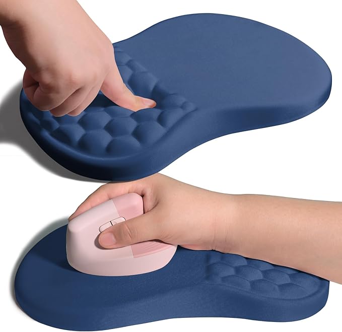 Ergonomic Joint Wrist Support Mouse Pad with Memory Foam Cushion Massage Bump, Carpal Tunnel Mousepad Slope Design for Wrist Rest, 11.8x7.9 in, Dark Steel Blue