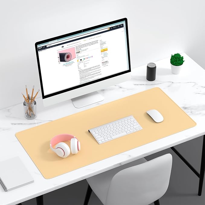 Dapesuom Large Gaming Mouse Pad, Extended Mouse Mat with Stitched Edges, Full Size Keyboard Pad with Non-Slip Base, Big XXL Computer Desk Mats for Gamer, Laptop, Office, 35.5 x 15.7in, Navajo White