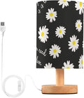 Black Daisy LED Table Lamp, Bedside Lamp with Linen Lampshade, Flicker-Free Eye Care USB Plug in Nightstand Lamp, for Bedroom and Office