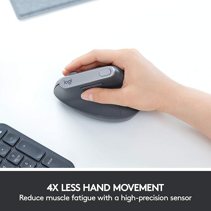 Logitech MX Vertical Wireless Mouse – Ergonomic Design Reduces Muscle Strain, Move Content Between 3 Windows and Apple Computers, Rechargeable, Graphite, Pack of 4