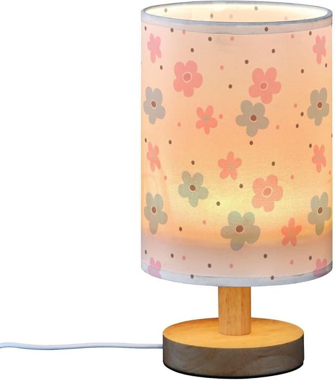 Flower LED Table Lamp, Bedside Lamp with Linen Lampshade, Flicker-Free Eye Care USB Plug in Nightstand Lamp, for Bedroom and Office