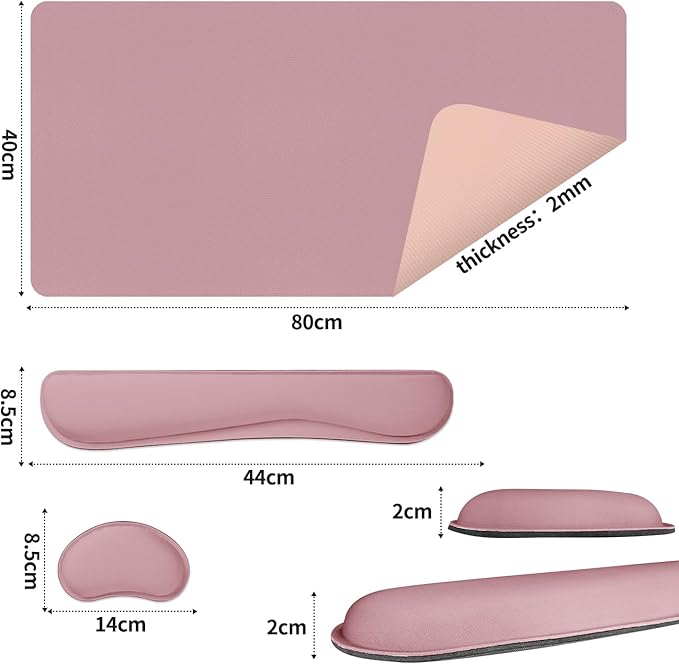 Mouse Pad and Keyboard Wrist Rest, 3-in-1 Large Keyboard and Mouse Pad Set, Ergonomic Wrist Rest for Computer Keyboards, Non-Slip Desk Mat Protector for Women (Purple Pink, 35.4" X 16.9")