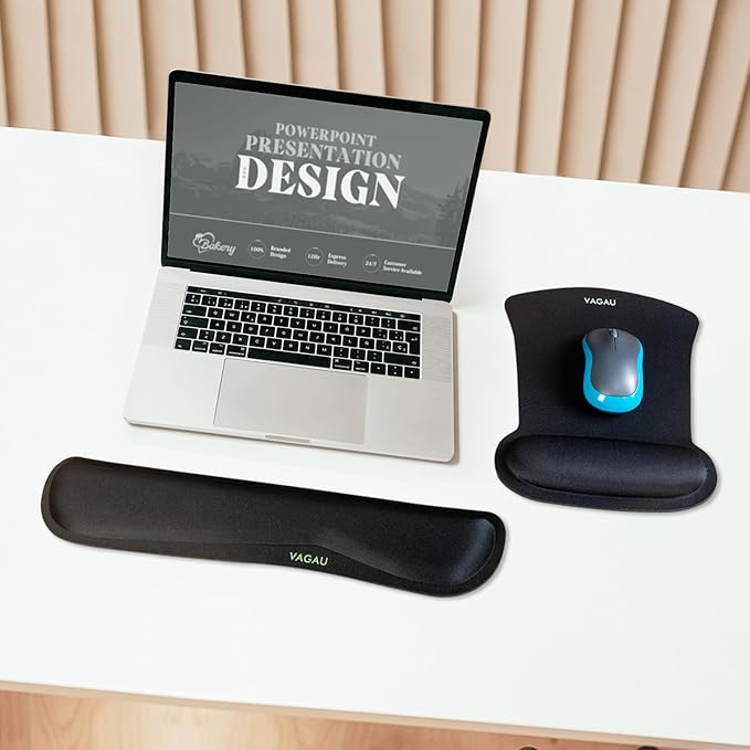 VAGAU Premium Keyboard Wrist Rest and Mouse Pad Wrist Support, Ergonomic Memory Foam Set for Office, Laptop, Mac, Computer and Gaming, Comfortable Typing (2 Pack)