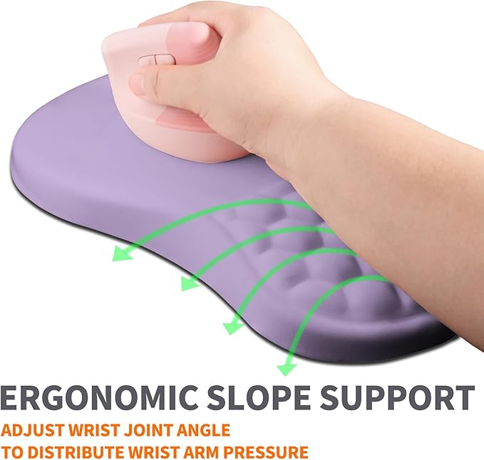 Ergonomic Joint Wrist Support Mouse Pad with Memory Foam Cushion Massage Bump, Carpal Tunnel Mousepad Slope Design for Wrist Rest, 11.8x7.9 in, Pale Purple