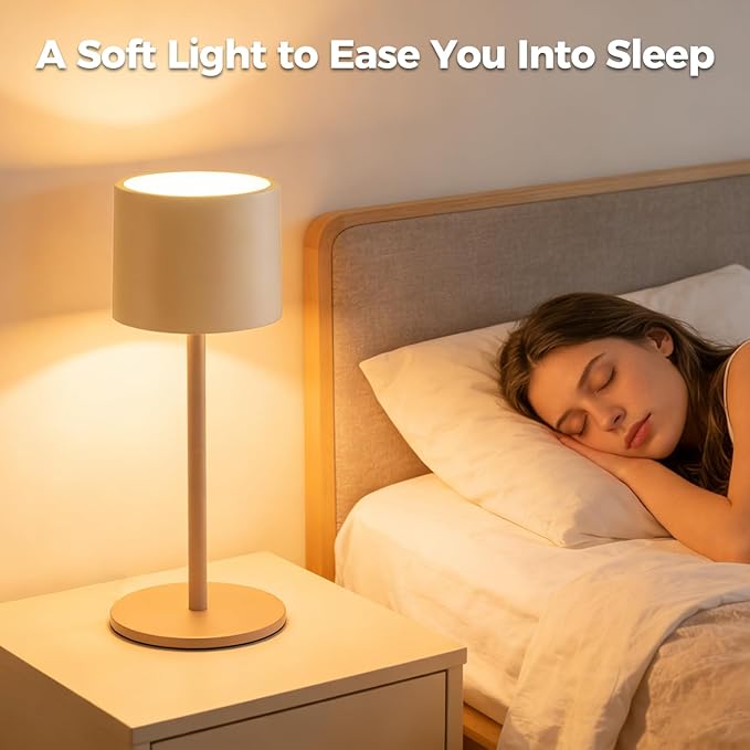 Cordless Table Lamp, Portable LED Desk Lamps, 4400mAh Battery Powered Wireless Table Light, 3 Color Stepless Dimming Up,for Restaurant, Bedroom, Outdoor Camping, Night Light (Sand)