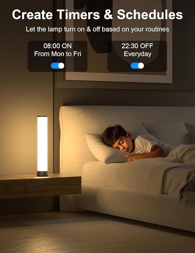 Rechargeable Table Lamp, RGB IC LED Light Bar, 1500 Lumens, APP & Remote Control Bedside Table Lamp with Music Sync, Color Changing Ambient Lighting for Bedside Table Desk Monitor Gaming Black