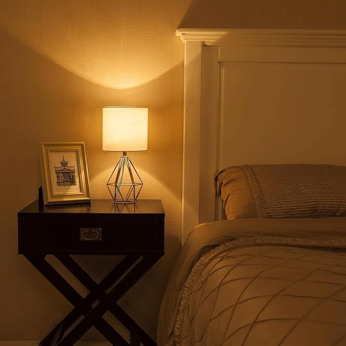 COTULIN Gold Small Table Lamp Set of 2, Modern Bedside Nightstand Lamps with Geometric Metal Base White Fabric Shade, Cute Desk Lamp for Living Room Bedroom