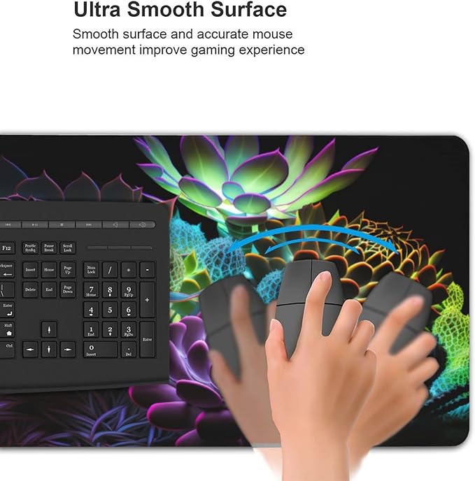 Gaming Mouse Pad,Large Mouse Pads for Desk,Non-Slip Rubber Base Extended Mousepad,XXL Keyboard Mouse Mat,Computer Keyboard Desk Pad with Stitched Edges,35.4x15.8inch,Succulent Plants