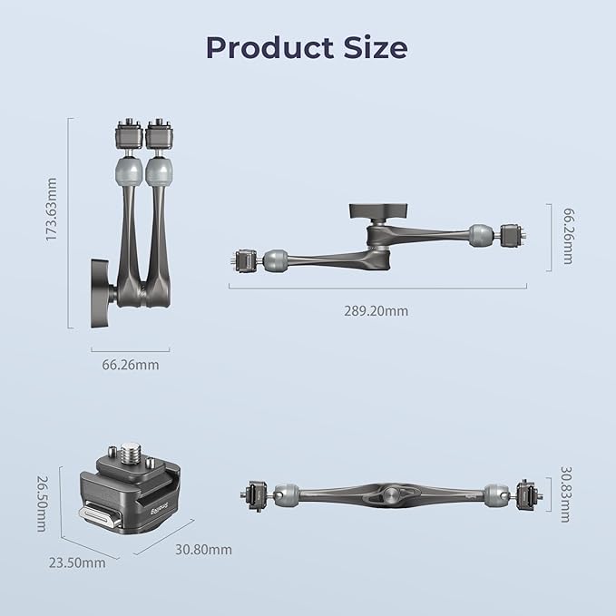 SMALLRIG 11" Rosette Magic Arm, HawkLock H21 Quick Release Structure, w 1/4"-20 Screws and Anti-Twist Pins, for Monitors, Lights, Max Load Cpacity 3kg