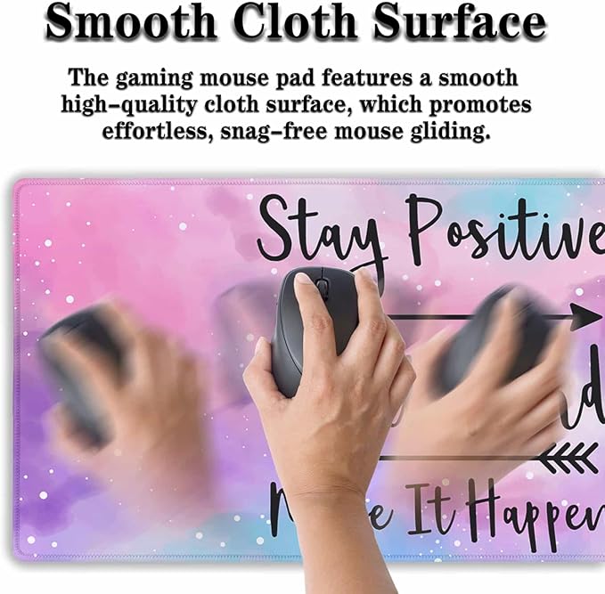 Gaming Desk Mat Large Gaming Mouse Pad Women Office Desk Mat Extra Large Mouse Pad Non-Slip Rubber Base 35.4 X 15.7 for Game Office, Stay Positive Work Hard and Make It Happen