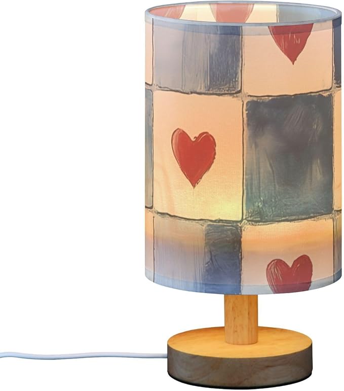 Blue Heart LED Table Lamp, Bedside Lamp with Linen Lampshade, Flicker-Free Eye Care USB Plug in Nightstand Lamp, for Bedroom and Office