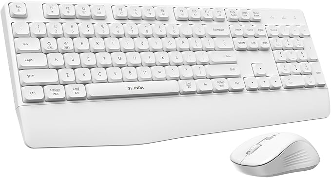 seenda Wireless Bluetooth Keyboard and Mouse Combo, COE200 Ergonomic Wireless Keyboard Mouse with Wrist Rest, Multi-Device Connection, Full-Size Compatible for Computer/Laptop/Mac/MacBook, White