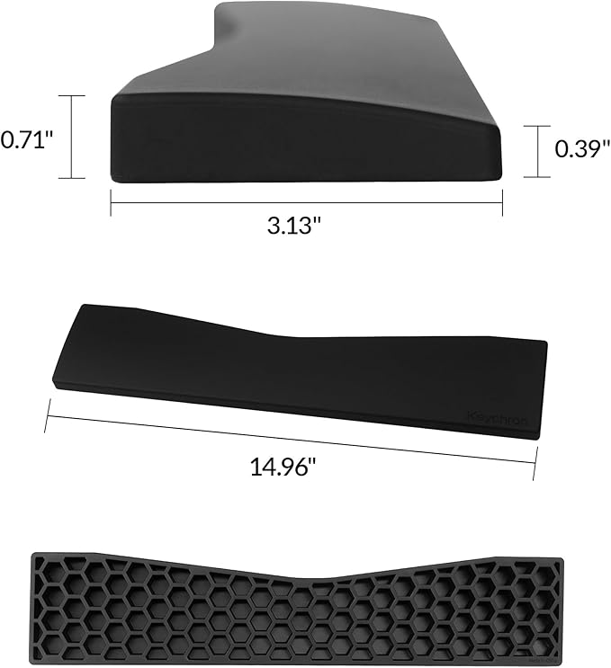 Keychron Black Silicone Wrist & Palm Rest, 14.96" for 75% Alice Layout Mechanical Keyboards (Q10 / Q10 Pro / Q10 Max / V10 / V10 Max) – Full Honeycomb Anti-Slip Base, Smooth and Soft Typing Support