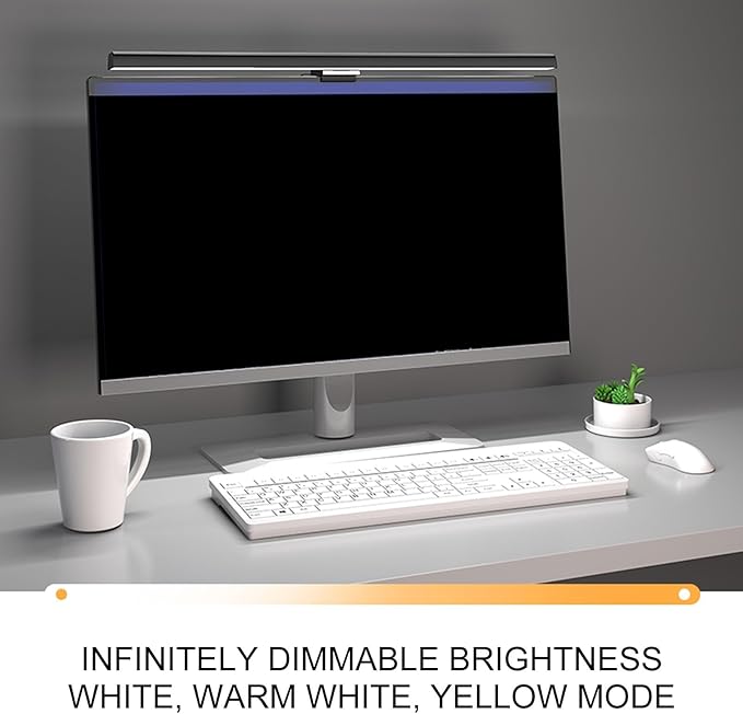 Joyzan Computer Monitor Light Bar, Clip On LED Screen Bar Reading Dimmable Lamp with Low Blue Light, Touch Control Adjustable Stepless Dimming for Home Office Gamer (White)