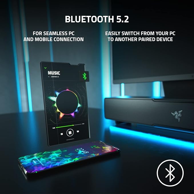 Razer Leviathan V2: Multi-Driver PC Gaming Soundbar with Subwoofer - THX Spatial Audio - Compact Design - Chroma RGB - Bluetooth 5.2 - for Desktop/Laptop, Smartphones, Tablets & Nintendo Switch