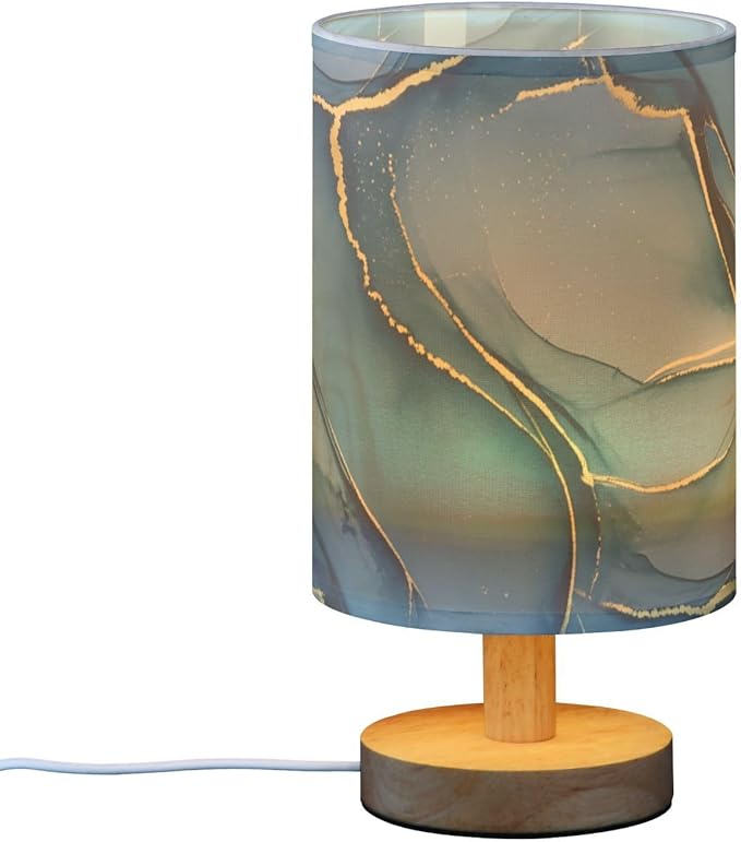 Blue LED Table Lamp, Bedside Lamp with Linen Lampshade, Flicker-Free Eye Care USB Plug in Nightstand Lamp, for Bedroom and Office