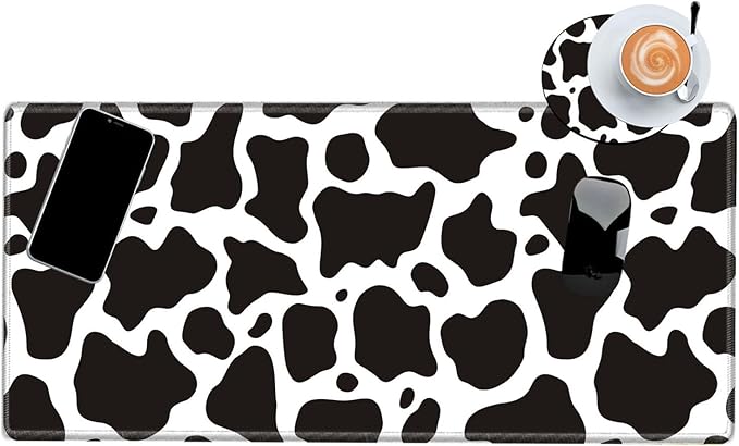 Cow Print Mouse Pad 24x12 Inch Mousepad Black and White Desk Pad Large Gaming Desk Mat Long Protector Mat Big Non Slip Laptop Mat for Wireless Mouse Work Computer