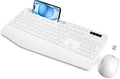 Wireless Keyboard and Mouse, Wrist Rest, Phone Holder, 2.4G Lag-Free Ergonomic Keyboards Mouse Combo, KM23D Silent Keyboards Set for Computer, Laptop, PC, Windows, White -SABLUTE