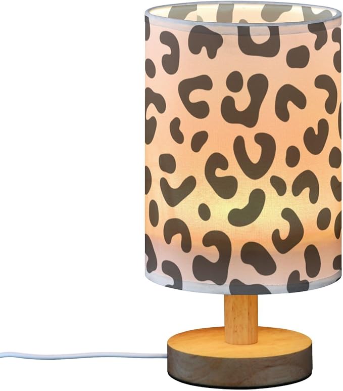 Black Leopard LED Table Lamp, Bedside Lamp with Linen Lampshade, Flicker-Free Eye Care USB Plug in Nightstand Lamp, for Bedroom and Office