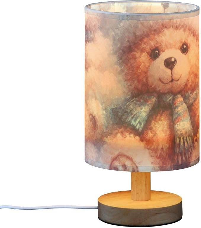 Bear LED Table Lamp, Bedside Lamp with Linen Lampshade, Flicker-Free Eye Care USB Plug in Nightstand Lamp, for Bedroom and Office