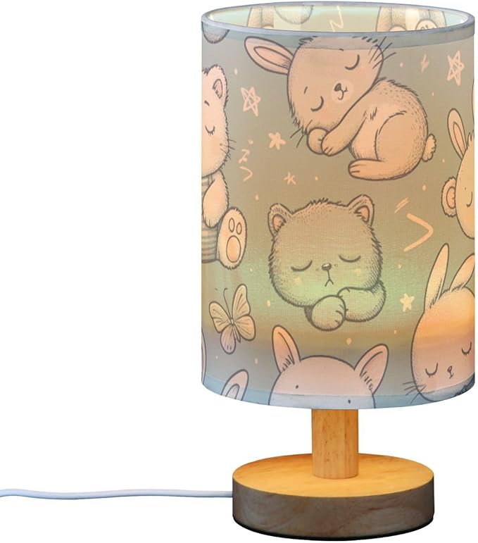 Animals LED Table Lamp, Bedside Lamp with Linen Lampshade, Flicker-Free Eye Care USB Plug in Nightstand Lamp, for Bedroom and Office