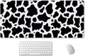 SSOIU White Black Cow Pattern Desk Pad, Personalized Desk Mat, Cow Print Desk Mat, Cute Desk Pad, Extended Gaming Mouse Pad (35.5x15.7 in), Large Non-Slip Rubber Base Mousepad with Stitched Edges