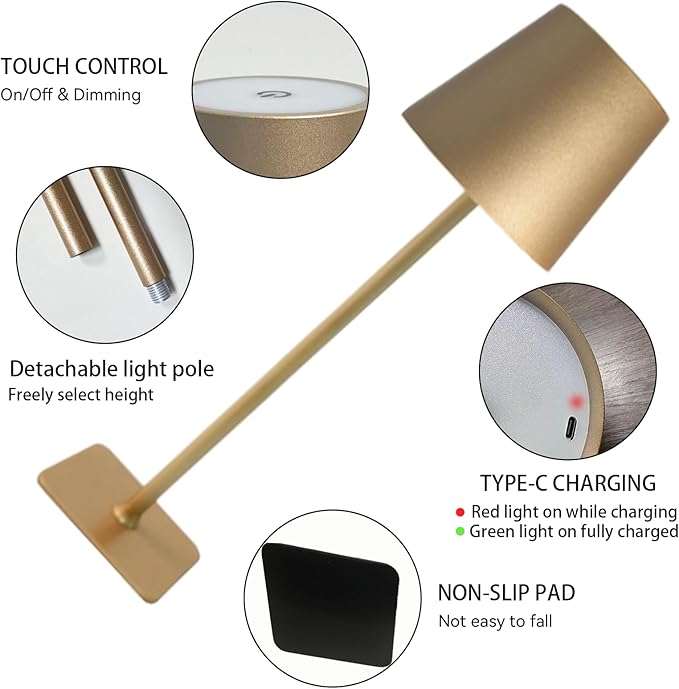 2 Pack Minimalistic Cordless Table Lamps - 2000mAh Rechargeable, Touch Control, 3 Colors Stepless Dimming LED Bottle Lamp Kit for Home & Camping