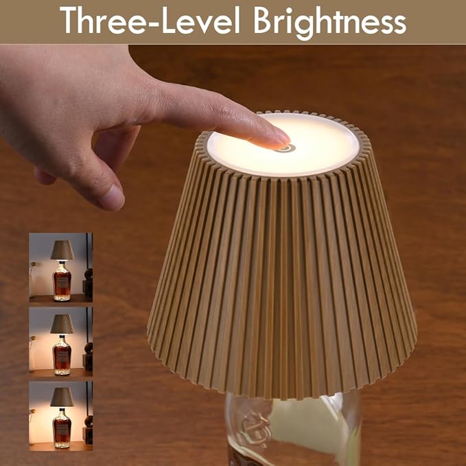 WILIT Wireless Bottle Lamp, 3-Level Brightness Rechargeable Cordless Table Lamp Shades, Night Light, Battery Operated Lamp for Bedroom, Bar Decorations for Home, Gifts for Mom Dad
