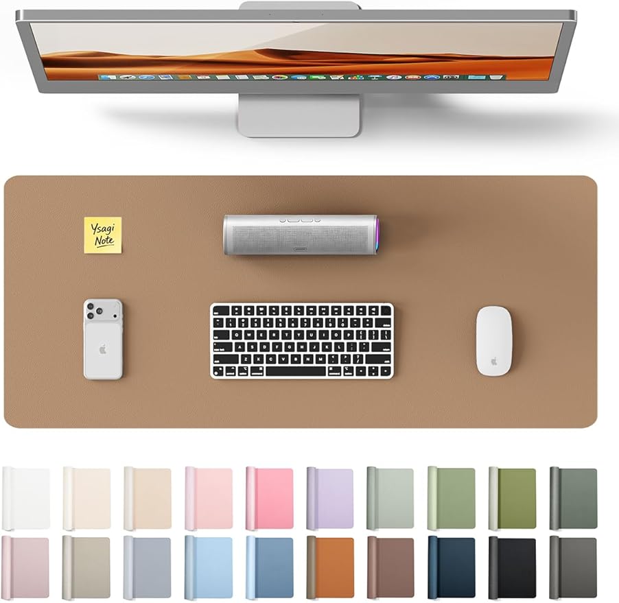YSAGi Leather Desk Pad Protector, Office Mat, Large Mouse Pad, Non-Slip PU Blotter, Laptop Waterproof Writing for and Home (23.6" x 13.8", Khaki)