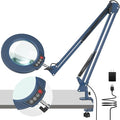 10X Magnifying Glass with Light and Clamp, Real Glass Stand Lighted Magnifier, 5 Color Modes Stepless Dimmable LED Desk Lamp Hands Free for Crafts Hobby Reading Painting Sewing Close Work Large Blue