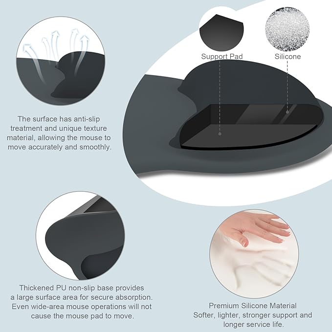 MOSISO Wrist Rest Support for Mouse Pad&Keyboard Set, Circle Curved Ergonomic Mousepad&Coaster Non-Slip Base Home/Office Wrist Support&Easy Typing Pad with Soft Cloth&Silicone Lining, Slate Gray