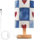Blue Heart LED Table Lamp, Bedside Lamp with Linen Lampshade, Flicker-Free Eye Care USB Plug in Nightstand Lamp, for Bedroom and Office