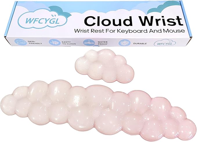 Gel Cloud Wrist Rest for Keyboard and Mouse Gradient Light Pink Clear Keyboard Wrist Rest Transparent Ergonomic Cute Cool Mouse Wrist Pad Silicone Non-Slip Wrist Pad for Computer Gaming Laptop Office