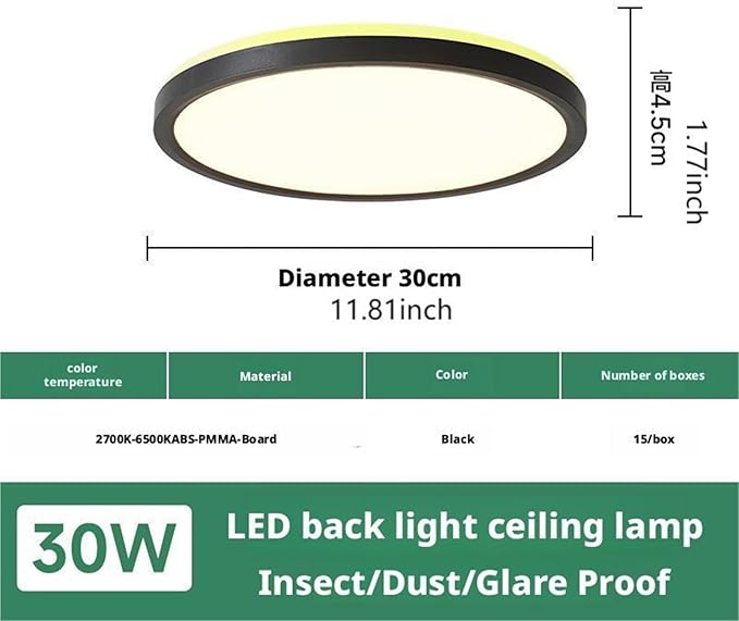 Ultra-Thin LED Ceiling Light for Bedroom, Wood Grain Finish, Flush Mount, Asian-Inspired Design, Flicker-Free & Dimmable, Eye Care Lighting(Black,11.81 * 11.81 * 1.77inch)
