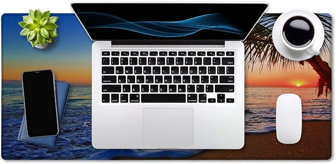 SSOIU Extended Gaming Mouse Pad - Non-Slip Water-Resistant Rubber Base Computer Keyboard Mouse Mat, 35.5 x 15.7-inch XX-Large Desk Mat, Ideal Partner for Work & Game, Pacific Sunrise at Lanikai Beach