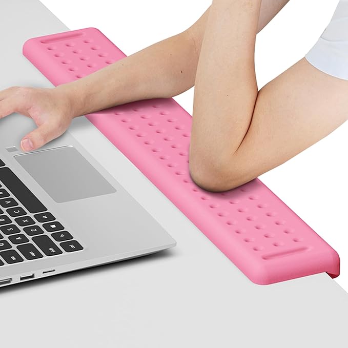 Leolee L-Shaped Desk Long Wrist Rest Elbow 60CM, Pink Memory Foam Arm Rest for Desk with Non-Slip Base, Ergonomic Desk Edge Cushion, Wrist Support for Computer Keyboard, Typing, Office, Home