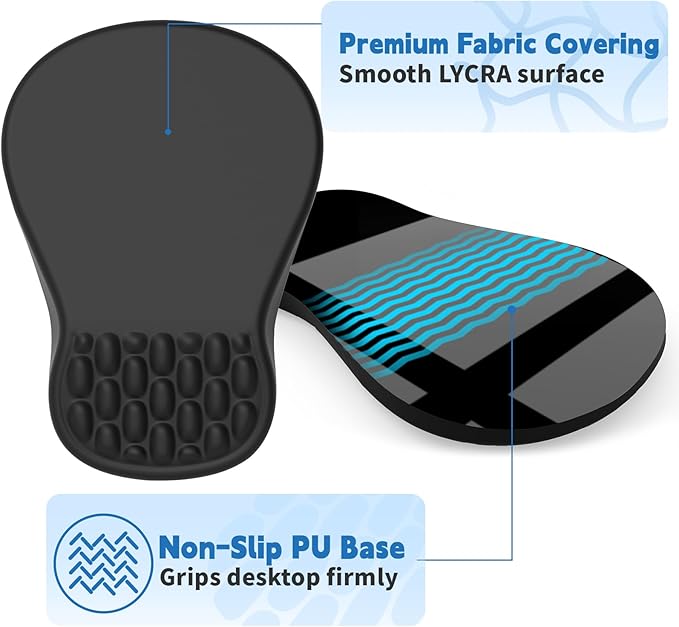 YIWEI Ergonomic Mouse Pad with Wrist Support - Gel Memory Foam Mouse Mat for Computer Keyboard & Laptop - Non-Slip Base, for Home Office & Gaming - Black