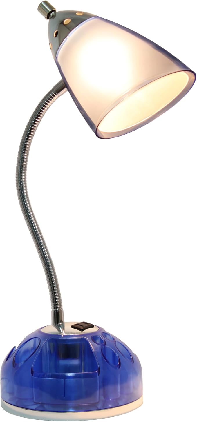 Simple Designs LD1015-CBL-LB 19.5" Flossy Organizer Desk Lamp with Charging Outlet Lazy Susan Base and LED Bulb, Blue
