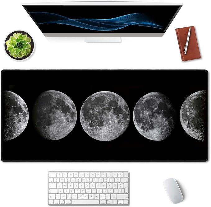 SSOIU Large Mouse Pad, Full Desk XXL Extended Gaming Mouse Pad 35.5" X 15.7", Waterproof Desk Mat with Stitched Edge, Non-Slip Laptop Computer Keyboard Mousepad for Office & Home, Phases of The Moon