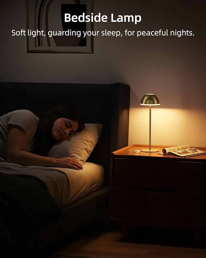 Cordless Table Lamp, Rechargeable, Touch control, 3 Color Temperature, Stepless Dimming, LED Memory Function, Portable, Battery Operated Lamp for Bedroom Restaurant Dinning Kitchen Living Room Home