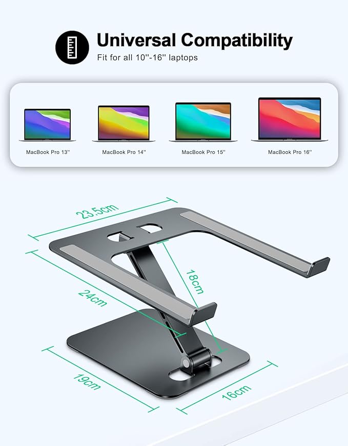 Foldable Laptop Stand, Height Adjustable Ergonomic Computer Stand for Desk, Aluminum Portable Laptop Riser Holder Notebook Mount Compatible with MacBook Pro Air, HP, Dell 10-16"(Gray)
