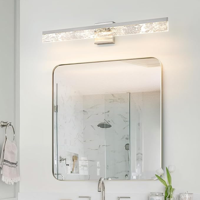 Bathroom Light Fixtures Over Mirror, 32 Inch Brushed Nickel Vanity Lights for Bathroom, 24W Dimmable LED Modern Vanity Lighting Fixtures for Living Room Paintings 3000K