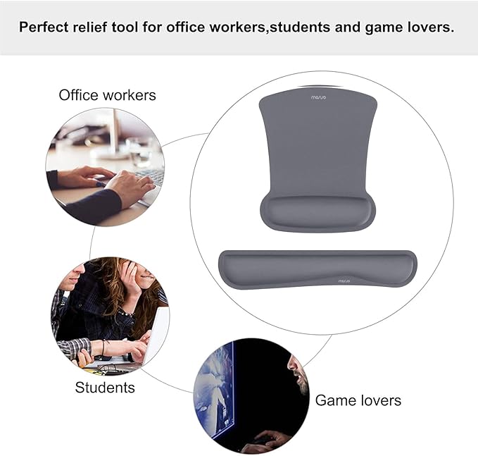 MOSISO Wrist Rest Support for Mouse Pad & Keyboard Set, Ergonomic Mousepad Non-Slip Base Home/Office Easy Typing Cushion with Neoprene Cloth & Raised Memory Foam, Space Gray