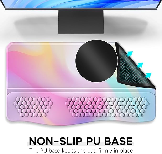 JIKIOU Keyboard Stand with Wrist Rest, Computer Keyboard Stand Pad with Non-Slip Base, Comfy Ergonomic Keyboard Riser Holder for Gaming Office Home 17.13x9.5 in Rainbow