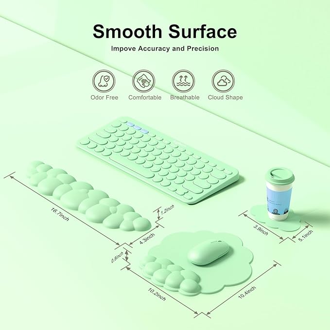 Cloud Mouse Pad with Wrist Rest, Cloud Keyboard Wrist Rest, Mouse Pad Wrist Support, Ergonomic Keyboard Mouse Wrist Support (Green)