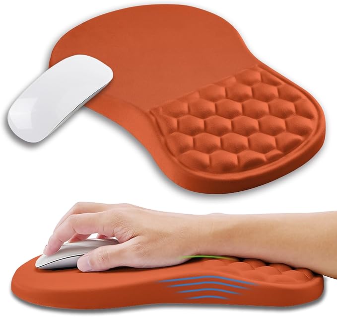 Ergonomic Mouse Pad Wrist Support with Memory Foam Massage Bulge, Carpal Tunnel Mousepad Wrist Rest for Mouse(12x8 inch, Orange)