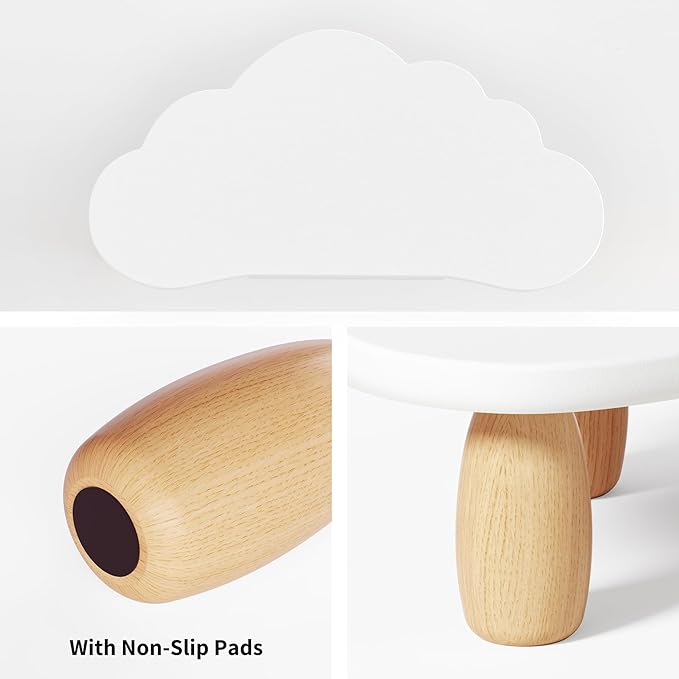 Monitor Stand Riser,Cloud-Shaped Sturdy Wood 16.5In Computer Monitor Riser Wirh Drawer, Multi-Purpose Desktop Organizer Riser for Computer,Laptop,Printer,TV,White