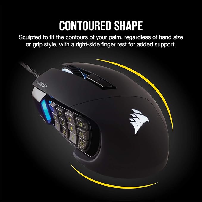 Corsair Scimitar RGB Elite Wired MOBA/MMO Gaming Mouse – 18,000 DPI – 17 Programmable Buttons – iCUE Compatible – PC, Mac, PS5, PS4, Xbox – Black