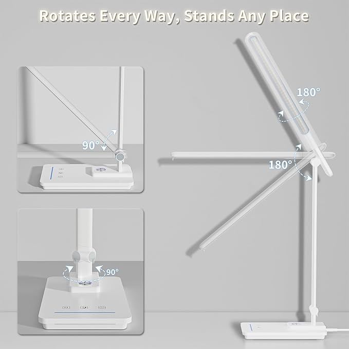 ELECTRI LED Desk Lamp, Touch Desk Light with USB Port, 5 Color & Stepless Dimming, 360° Rotatable ＆ Foldable, Reading Lamp for Table Study Work Office Nail Craft Puzzle(with Adapter) (White)